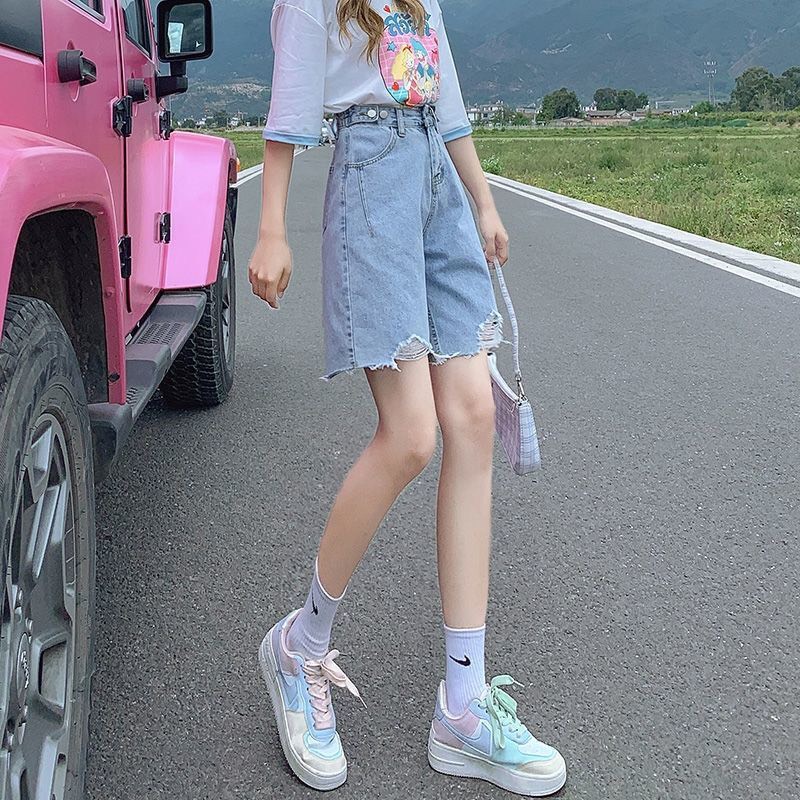 Quần short jeans nữ, quần nố nữ màu xanh sáng kiểu rách gấu thời trang - PANOSI - Mã Q264