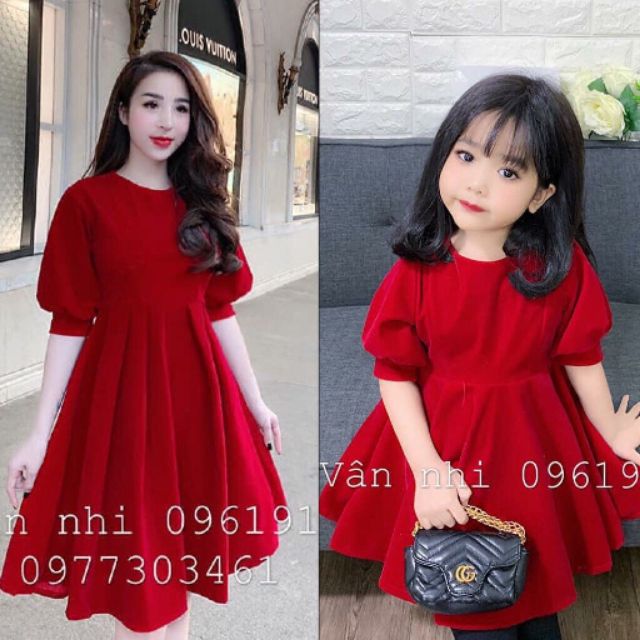 Sét đầm xòe mẹ và bé tay phồng xinh iu