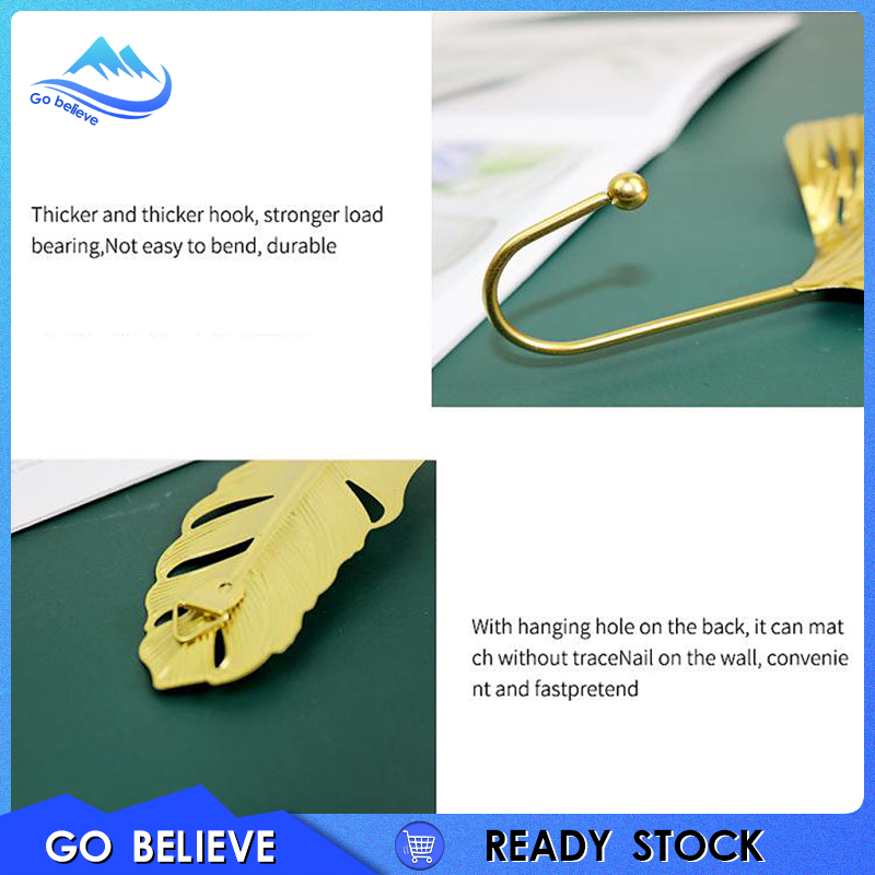 [Go believe]Nordic Household Decorative Hook Golden Leaf Coat Rack Door Wall Coat Towel Key Hanger Wall Hanging Home Decor