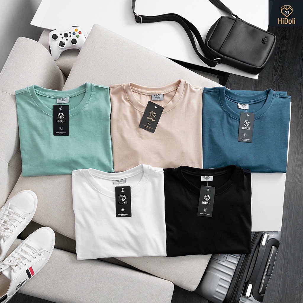 Áo Thun Nam Trơn Cổ Tròn Cao Cấp Phông Tay Ngắn, Chất Cotton Ềm Mềm Thoáng Khí Co Giãn 4 Chiều Chính Hãng HiDoLi