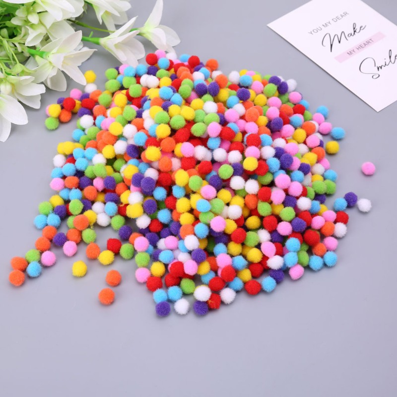 Set 1000 quả bông pom pom 12mm nhiều màu dùng làm đồ thủ công đa năng