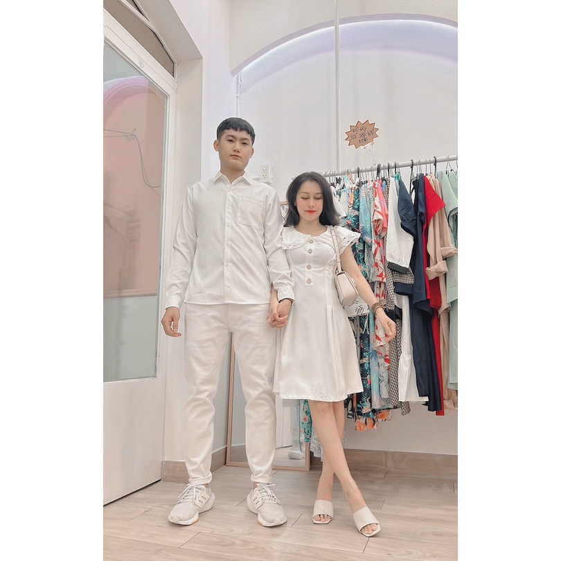 [Freeship] Set đồ đôi áo sơ mi nam - đầm nữ cute thời trang Miamo NB222 (kèm ảnh thật)