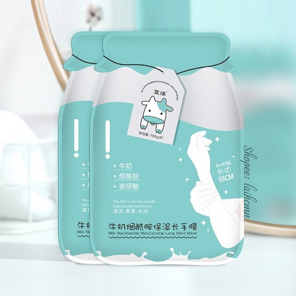 Mặt Nạ Tay Chân Sữa Bò Doumei 100g Milk Niacinamide Moisturizing Long Hand Mask Dưỡng Ẩm, Trắng Sáng, Mềm Mại, Mịn Màng