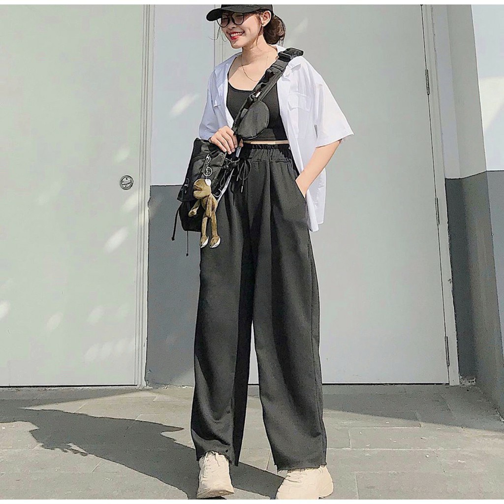 Quần Ống Rộng, Ống Bo gấu Unisex Chất Liệu Nỉ Da Cá Lưng Thun Basic Zinti Store