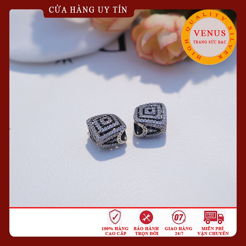 [Hàng cao cấp] Charm bạc 925 vuông viền đá- Mã sản phẩm VENUSVVD