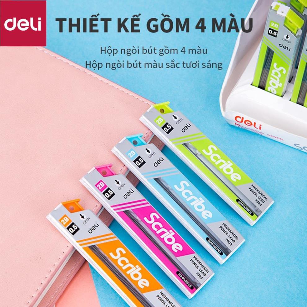 Ruột bút chì 0.5mm Deli, Xanh dương/Cam/Xanh lục/Hồng - 2 Ống - E7003 [Deli]