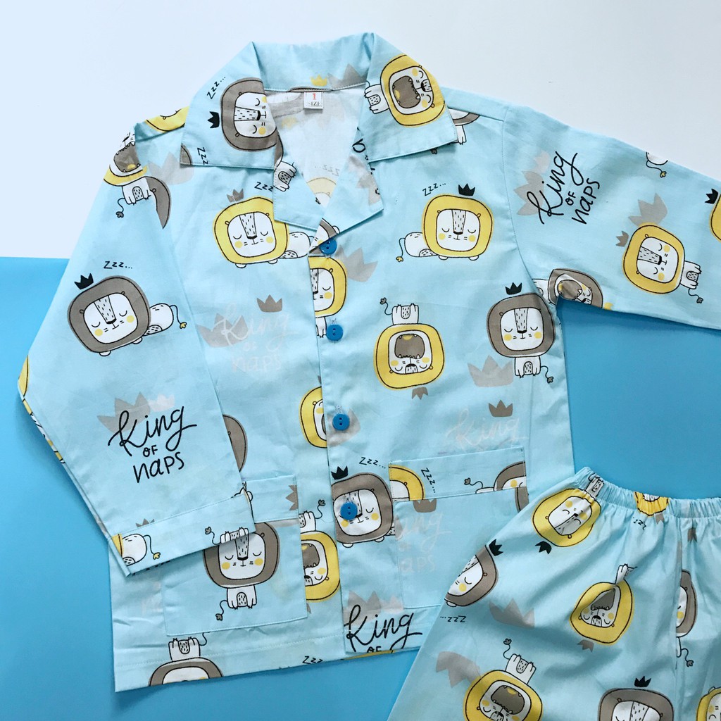 Pijama tay dài cho bé vải cotton mềm mại hút mồ hôi Động vật dễ thương size 10-45kg