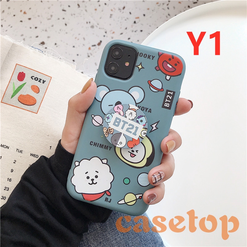 Ốp điện thoại mềm họa tiết BTS BT21 hoạt hình có vòng đỡ cho iPhone 6 6s 7 8 plus 11 11 Pro Max X XR XS MAX