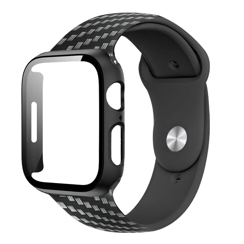 Dây Đeo Bằng Sợi Carbon + Silicon Cho Đồng Hồ Apple Watch series 45mm 41mm 44mm 40mm 42mm 38mm series 7 6 se 5 43
