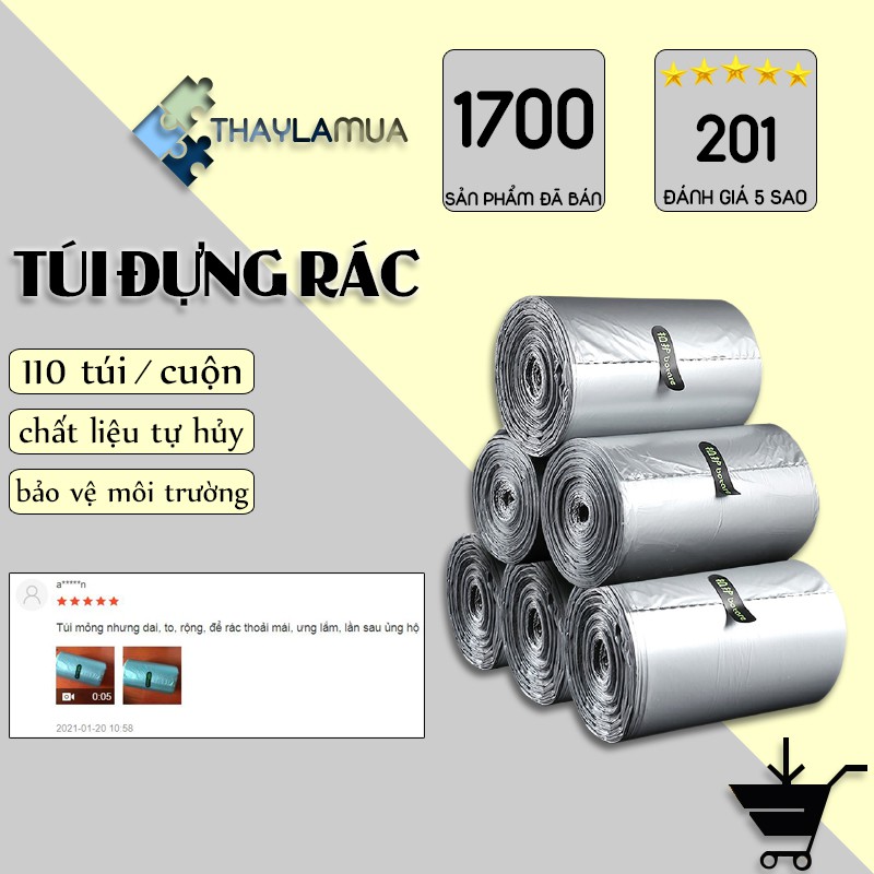 Cuộn túi đựng rác tự hủy bảo vệ môi trường mỗi cuộn 110 chiếc