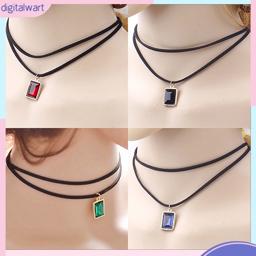 Vòng cổ 2 lớp mặt đính đá nhân tạo hình vuông sang trọng dành cho nữ