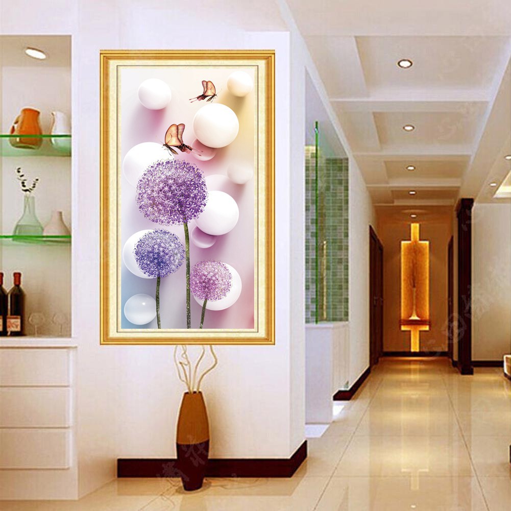 Bộ tranh đính đá 5D tự làm họa tiết hình hoa bồ công anh và bươm bướm tuyệt đẹp treo trang trí kèm phụ kiện | BigBuy360 - bigbuy360.vn