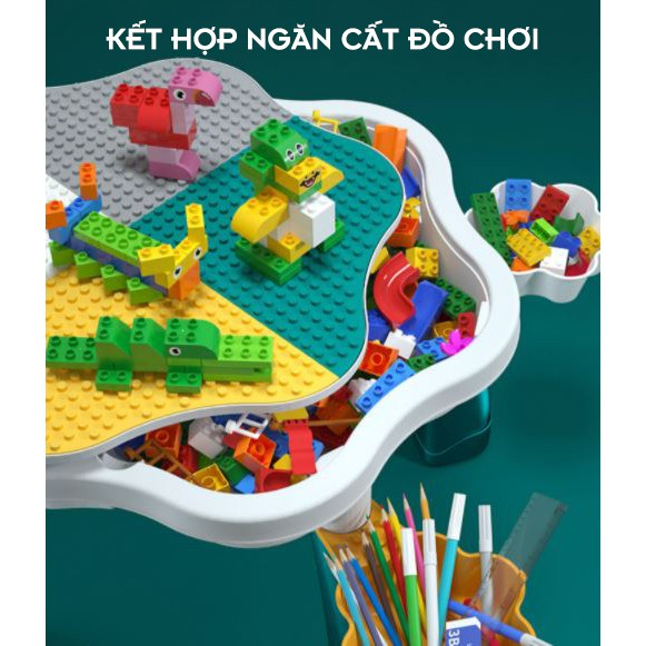 Bộ Bàn Ghế Lego Đa Năng - Kèm bộ xếp hình, lắp ráp cho bé phát triển tư duy