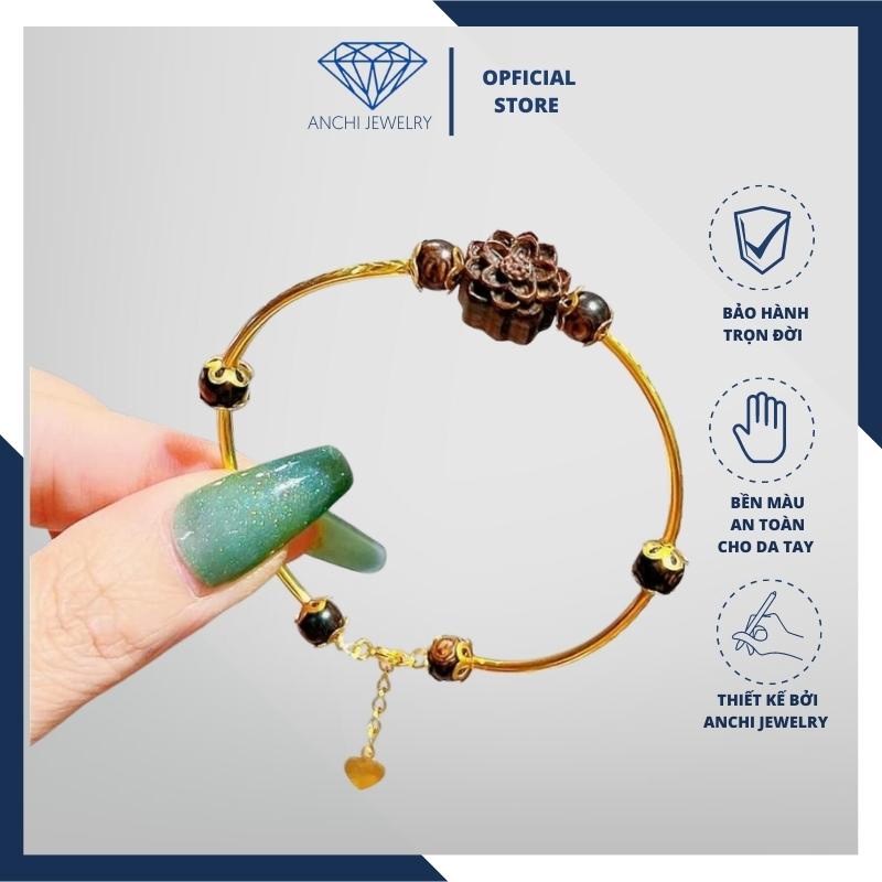 Lắc tay kiềng bạc charm hoa sen trầm hương cho nữ - Anchi jewelry