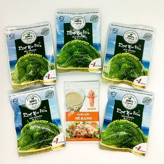 5 gói rong nho khô Vmax 100g + Nở gấp 11 lần kích thước ban đầu + Tặng 1 gói nước xốt mè rang Kewpie 15ml