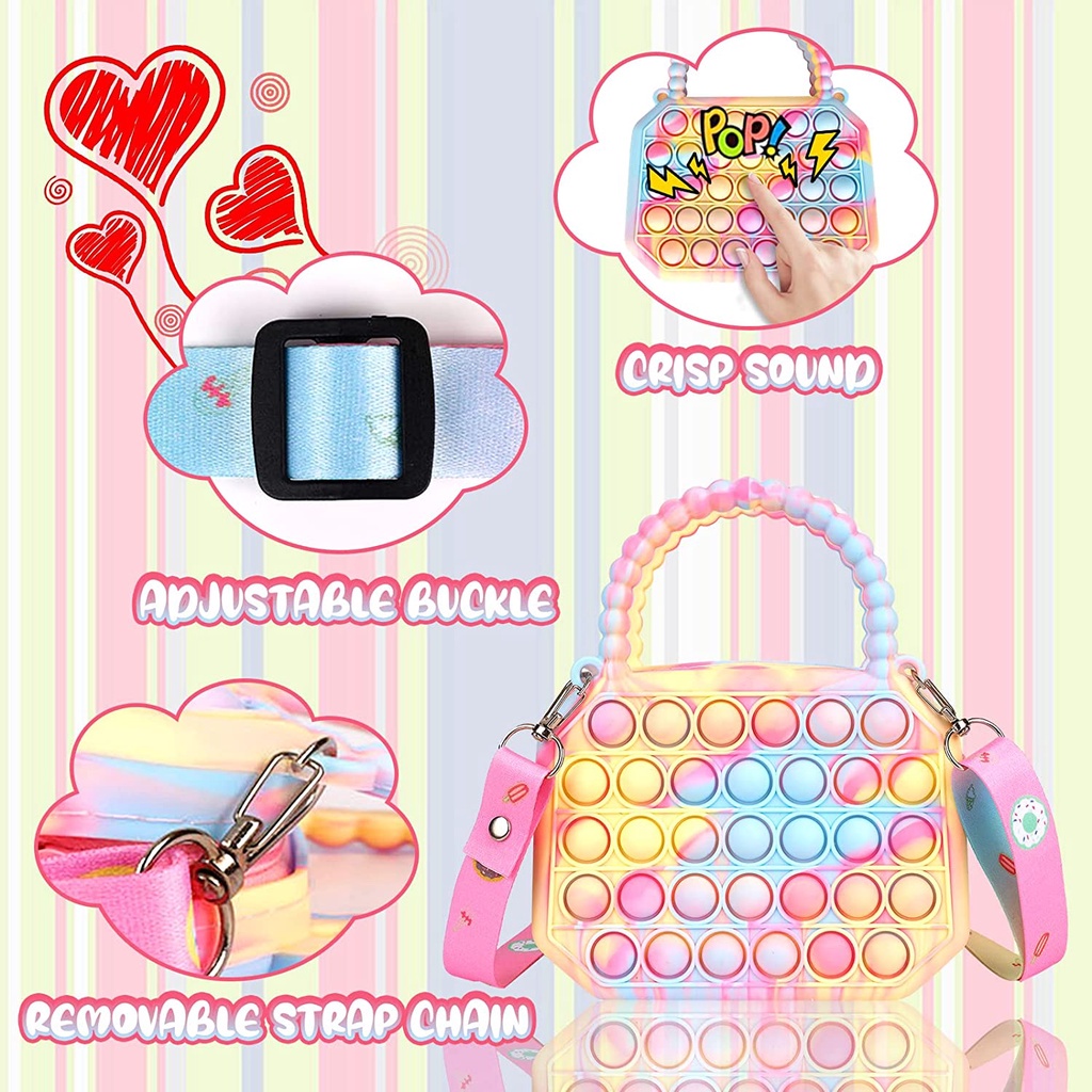Túi đeo chéo kết hợp đồ chơi bóp bong bóng bằng silicone xinh xắn dành cho bé gái