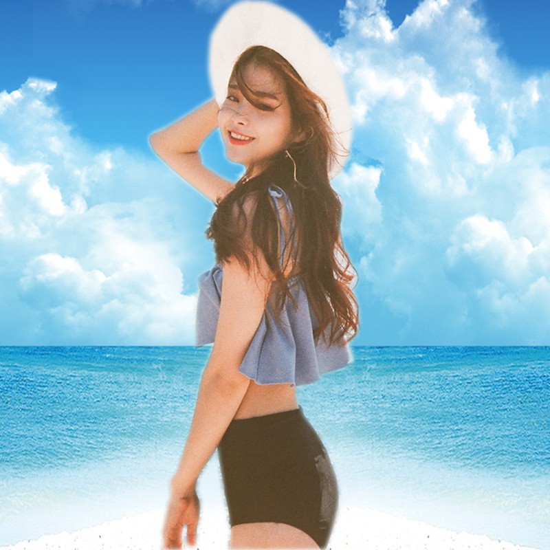 Bộ đồ bơi 2 mảnh dành cho nữ bikini 2 dây dễ thương áo xanh quần đen mã L67 | BigBuy360 - bigbuy360.vn