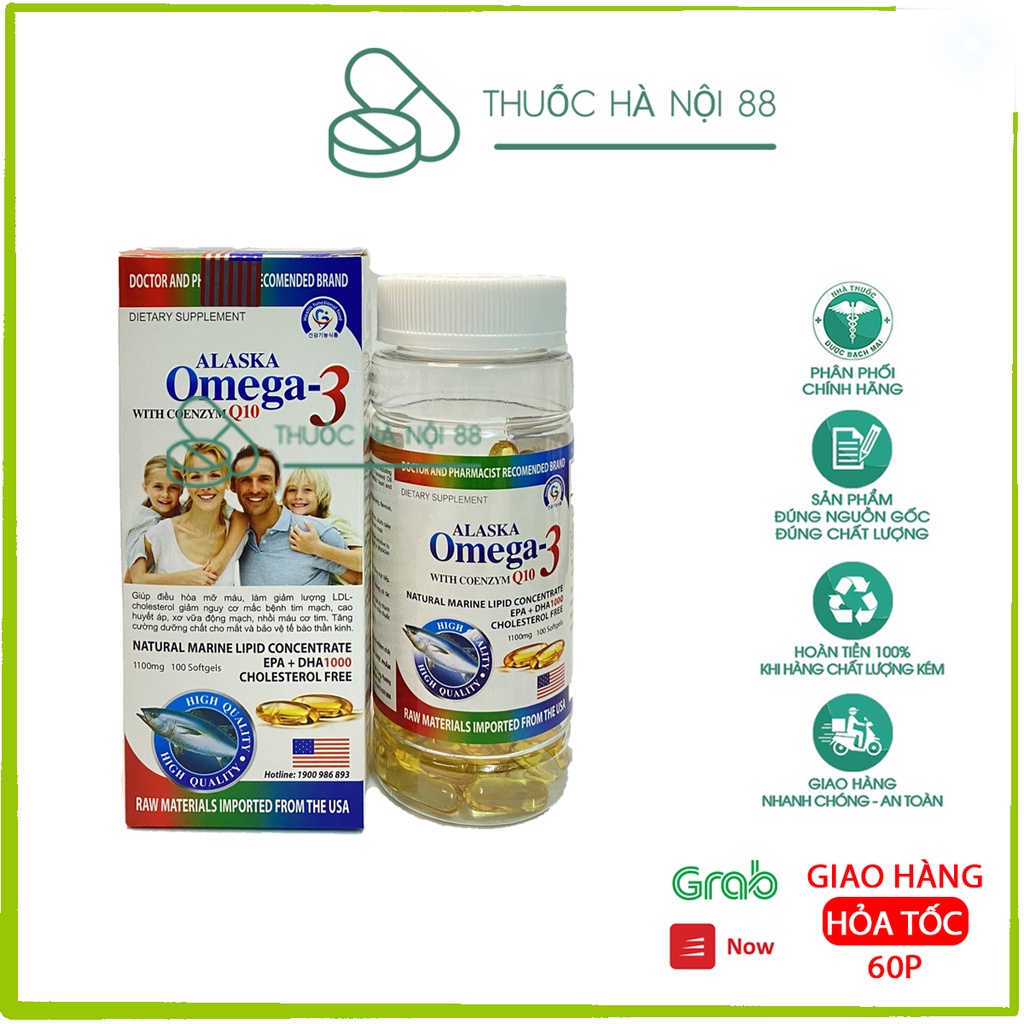 Viên dầu cá Alaska OMEGA 3 with Coenzym Q10 lọ 100viên