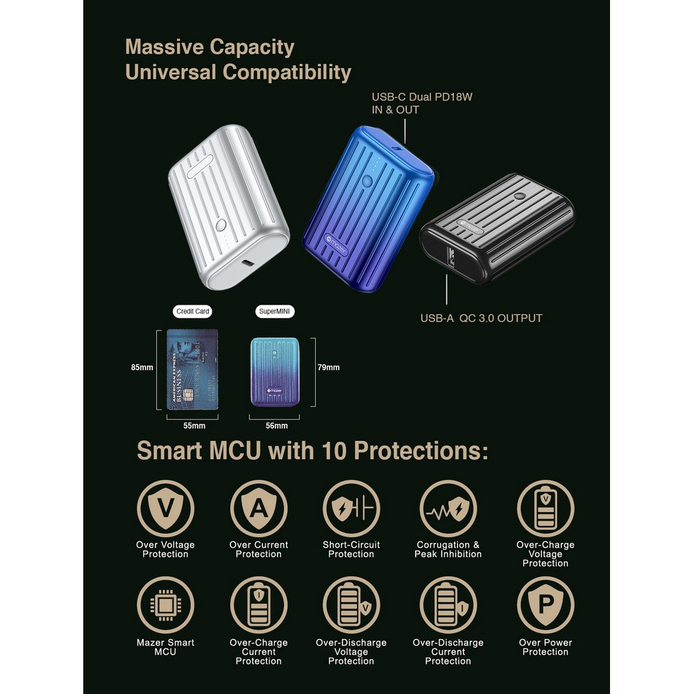 [Mã 267ELSALE hoàn 7% đơn 300K] Pin Dự Phòng MAZER Pocket Power Mini 10000mAh