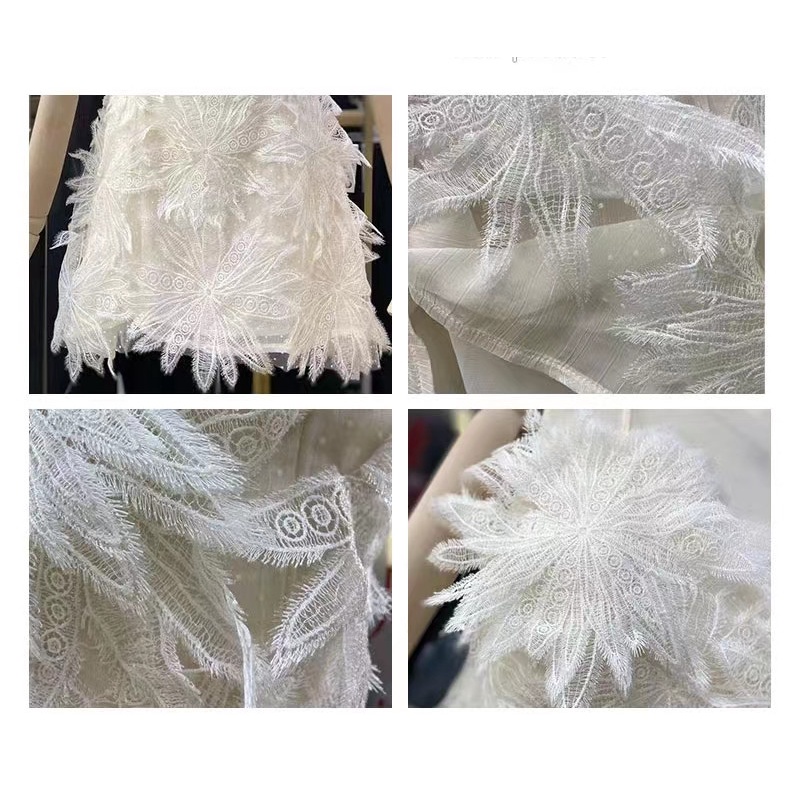 Đầm hai dây ren trắng phối lông vũ sexy điệu đà, váy hai dây quyến rũ