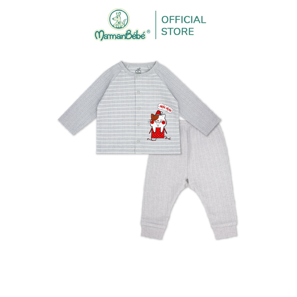 SLS058 Bộ dài tay La Pomme cúc giữa kẻ Ghi