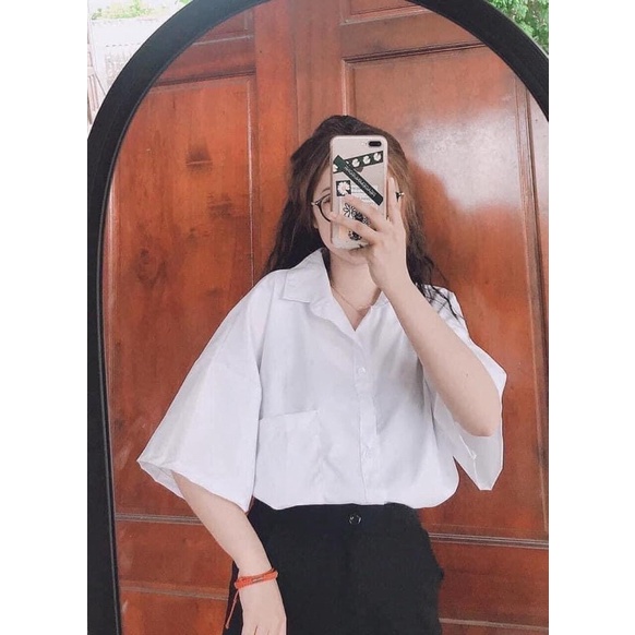 Áo sơ mi tay lỡ dáng rộng unisex , ao sơ mi tay lỡ freesize 3870kg