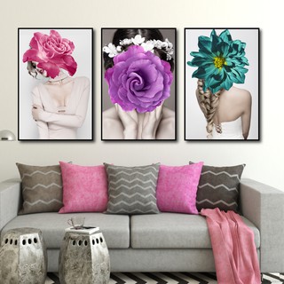 Tranh treo tường canvas cô gái và hoa nghệ thuật decor trang trí phòng khách và phòng ngủ có khung cao cấp khổ lớn 40x60