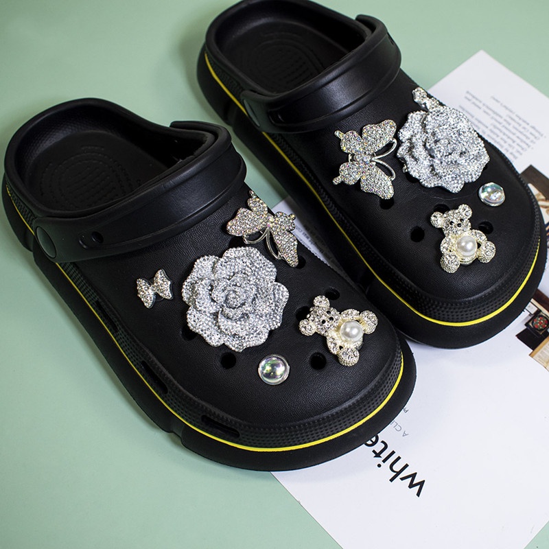 Bộ Phụ Kiện Trang Trí Giày Crocs Hình Hoa Trà Đính Kim Cương Lấp Lánh DIY Tháo Rời Được Dành Cho Bạn Nữ