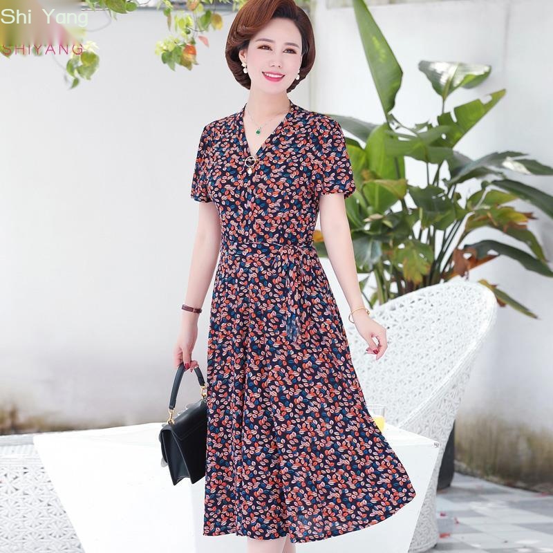 Váy mùa hè cho bà mẹ từ 40-50 tuổi váy hoa mỏng cho người trung niên và cao tuổi