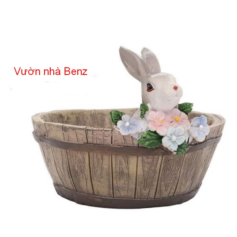 Chậu gia đình Thỏ làm vườn + TẶNG thỏ mini tiểu cảnh