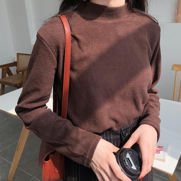 Áo da lộn cổ cao dáng ôm thời trang dành cho nữ 31455 | BigBuy360 - bigbuy360.vn