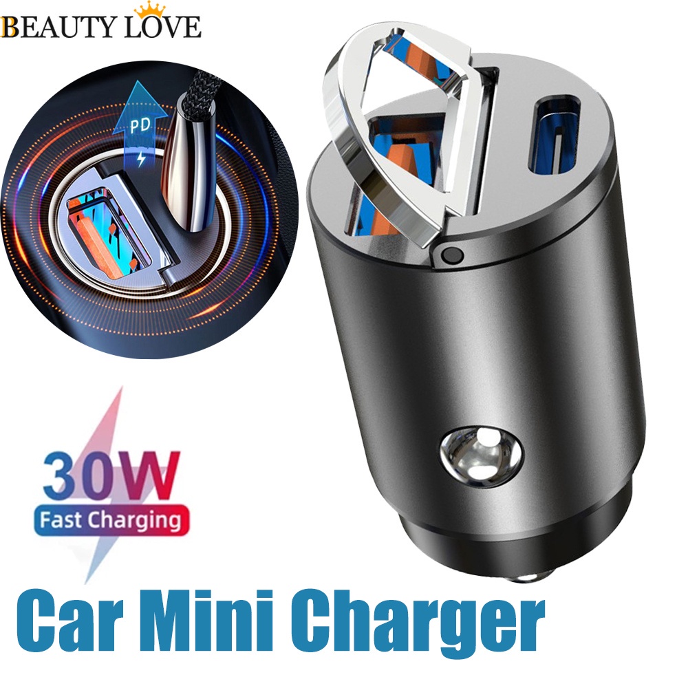 [Mới] Cục Sạc Nhanh Mini Ẩn Trên Ô Tô Cổng USB Kép PD + QC Hoặc PD + Sạc PD / Tương Thích Với iPhone Và Android Điện Thoại