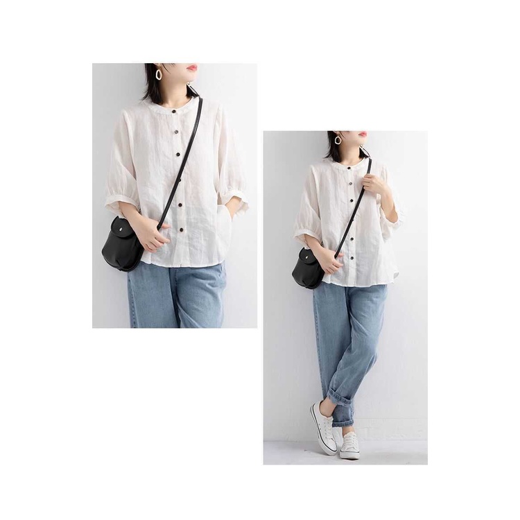 Áo sơ mi nữ công sở chất đũi cổ tàu siêu xinh