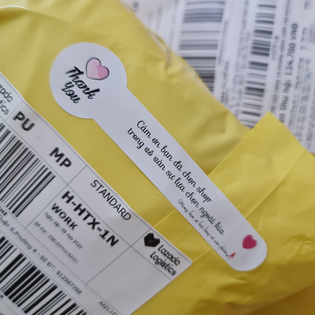 90 Tem niêm phong decal giấy / nhựa "Thank you" kèm lời cảm ơn khách - dán hộp bánh, hộp gói hàng, trà sữa