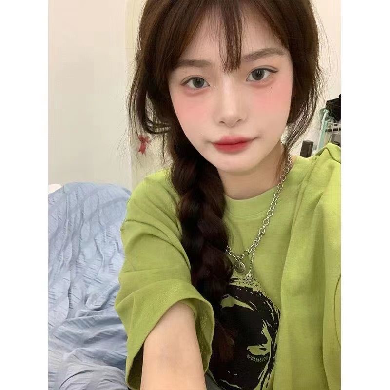 Áo Thun Cotton Ngắn Tay In Họa Tiết Trái Bơ Màu Xanh Lá Thời Trang Mùa Hè Cho Nữ