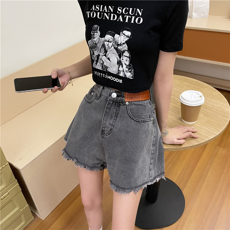Quần đùi denim nữ SUXI lưng cao dáng rộng phong cách Hàn Quốc
