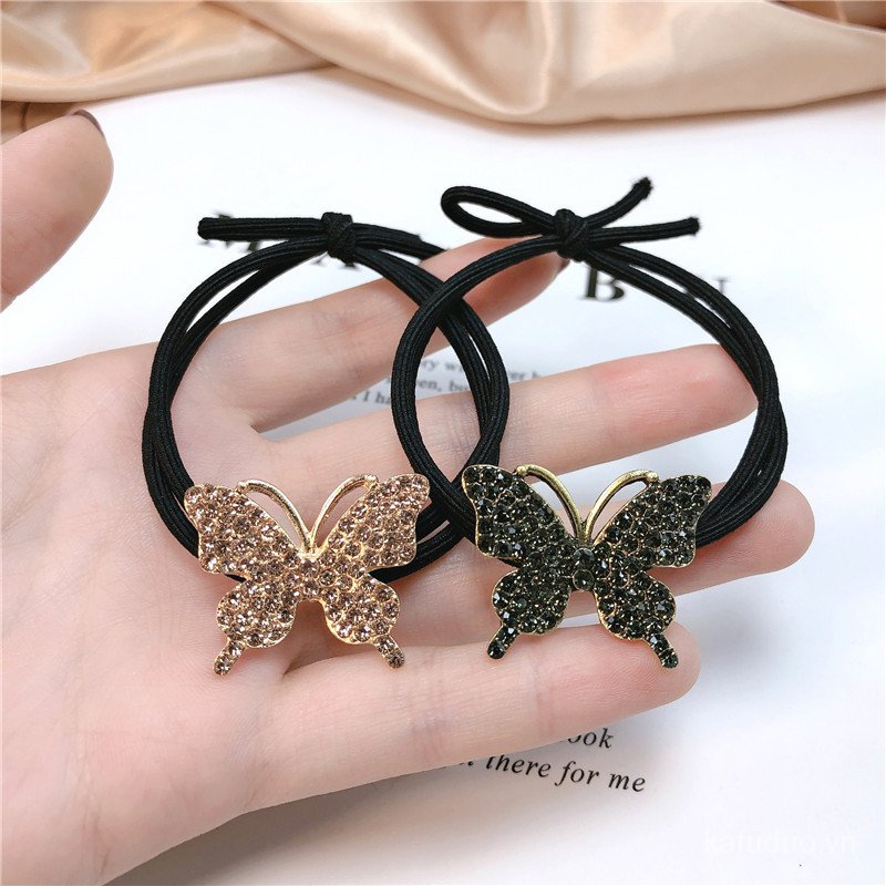 Metal Butterfly Spot Drill Rubber Band Internet Celebrity Simple Hair Ring Geometric Chanel-Style Female Hair Tie Temperament Hair Rope Hair Accessories