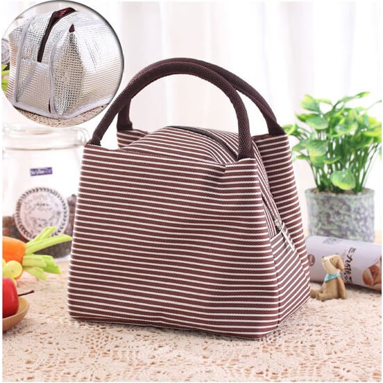 Túi đựng cơm , thực phẩm giữ nhiệt kẻ ngang chống nước 23 x 15 x 10 cm (Hàng cao cấp rất dày dặn) #6