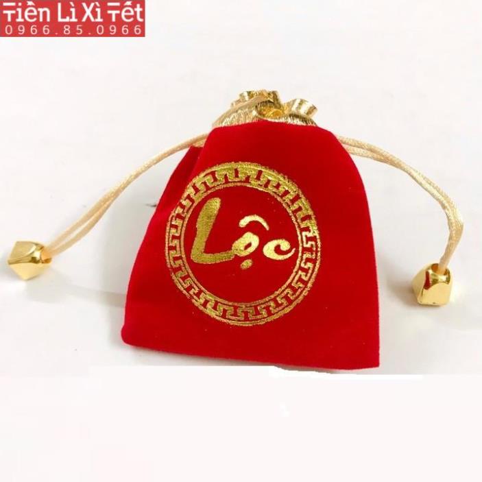 Túi gấm đỏ lì xì cách điệu chữ PHÚC LỘC may mắn Túi gấm dây rút nhỏ đựng trang sức