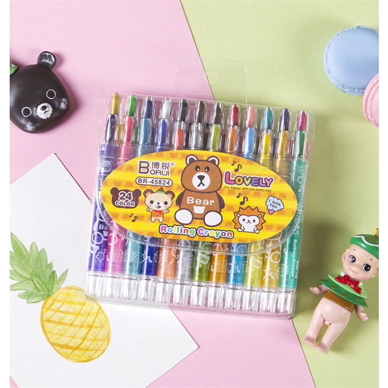 Bút sáp vặn cho bé tập tô 12/18/24 màu mẫu dễ thương loại ngắn / Dài
