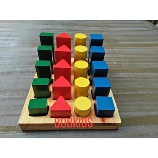 Đồ chơi gỗ khối trụ so sánh, giáo cụ montessori