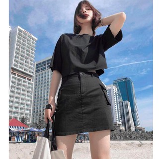 CHÂN VÁY KAKI CẠP CAO CHỮ A TÚI HỘP HOT - BOX SKIRT ULZZANG - QUẦN GIẢ VÁY