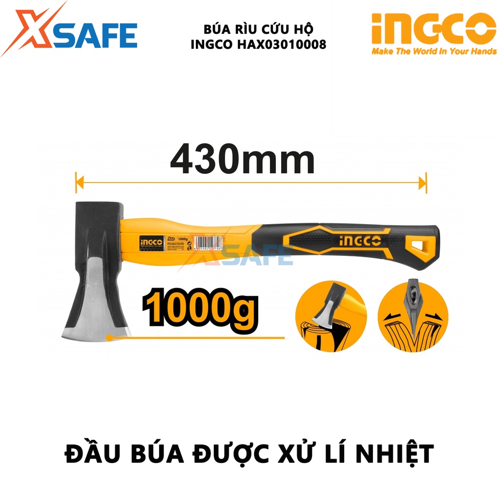 Búa rìu cầm tay INGCO HAX03010008 Búa rìu cứu hộ chuyên dùng cho lính cứu hỏa, nhân viên cứu hộ phá khóa - [XSAFE]