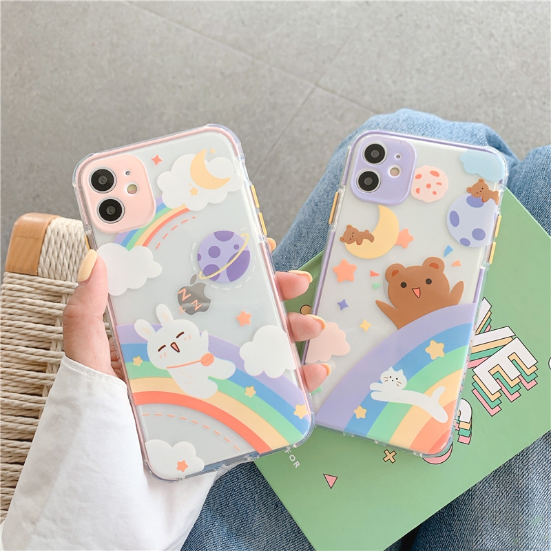 Ốp iphone -Ốp lưng Gấu thỏ vũ trụ cầu vồng trong 4 góc 6/6splus/7/8/7plus/8plus/x/xs/xsmax/11/11promax - Awifi Case V4-9 | BigBuy360 - bigbuy360.vn