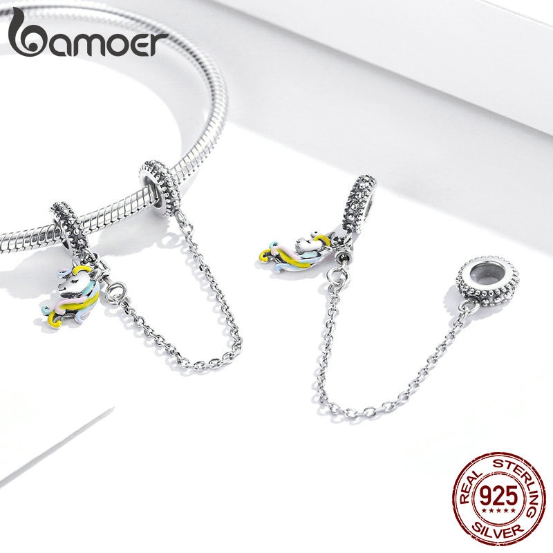 Phụ Kiện Dây Mắt Xích Bamoer SCC1571 Bằng Bạc Thật 925 Hình Kì Lân Nhiều Màu Phù Hợp Cho Vòng Đeo Tay 3mm