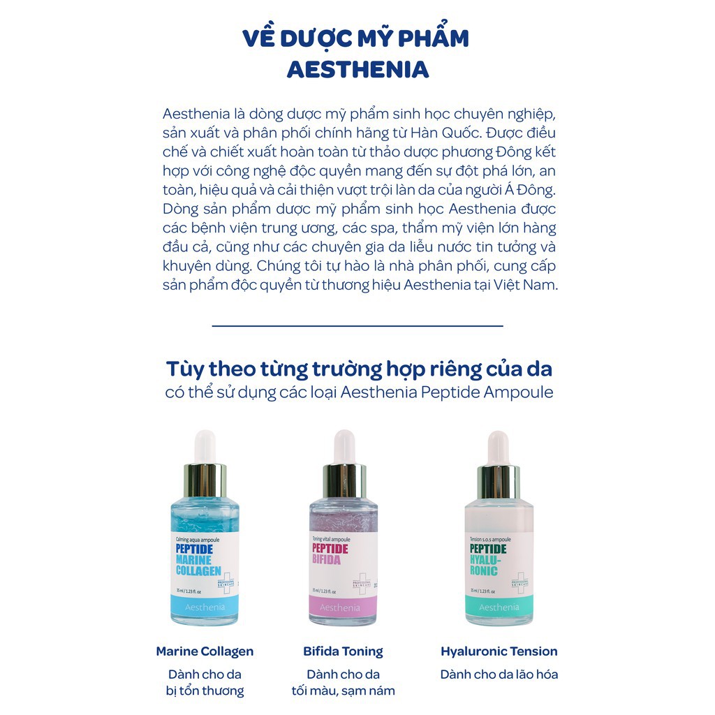 Tinh Chất Xanh Dương Xóa Mụn Aesthenia peptide marine collagen calming aqua ampoule 30ml