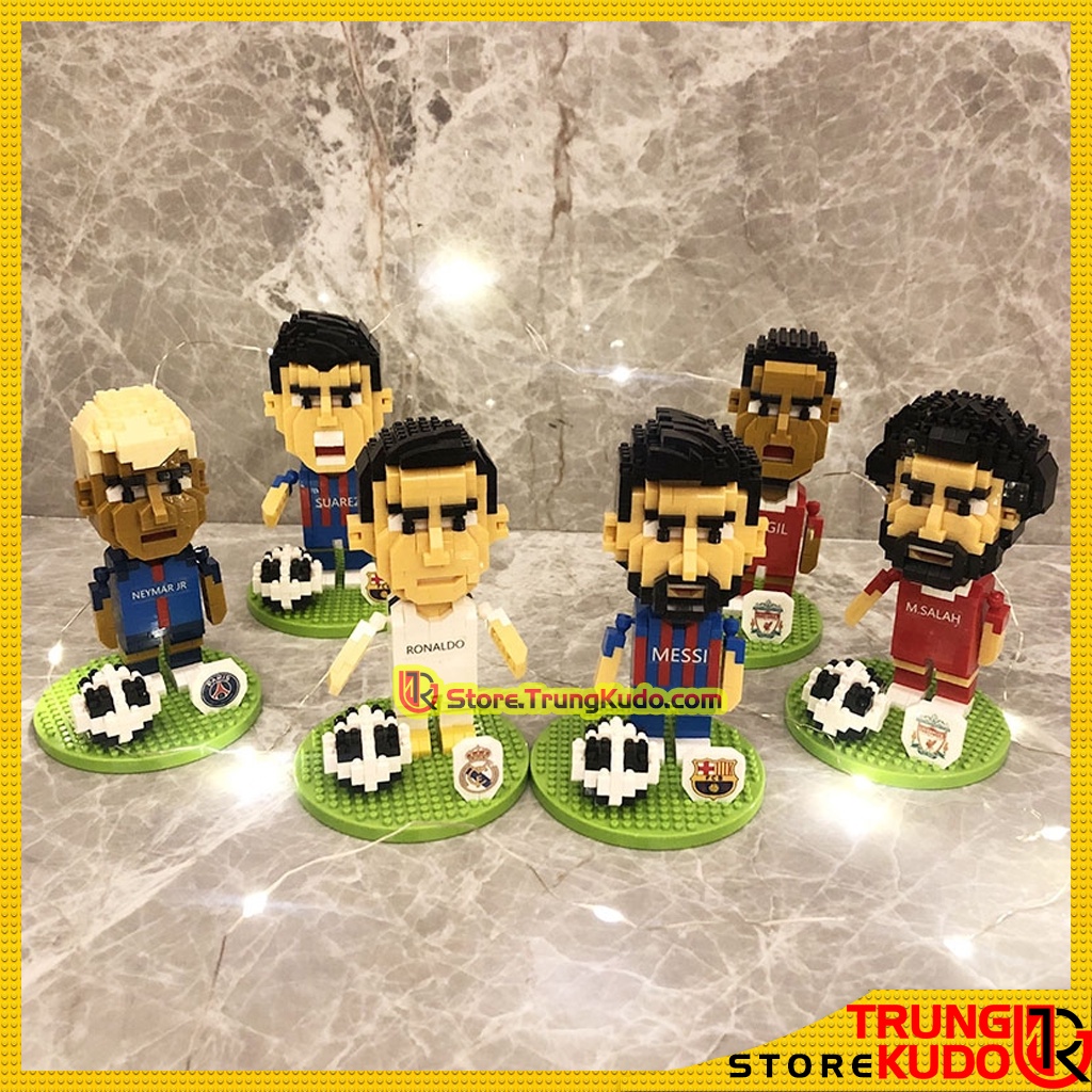 Mô hình Ronaldo Messi và các cầu thủ bóng đá dạng Đồ chơi xếp hình Neymar, Van Dijk, Salah làm quà tặng, đồ decor