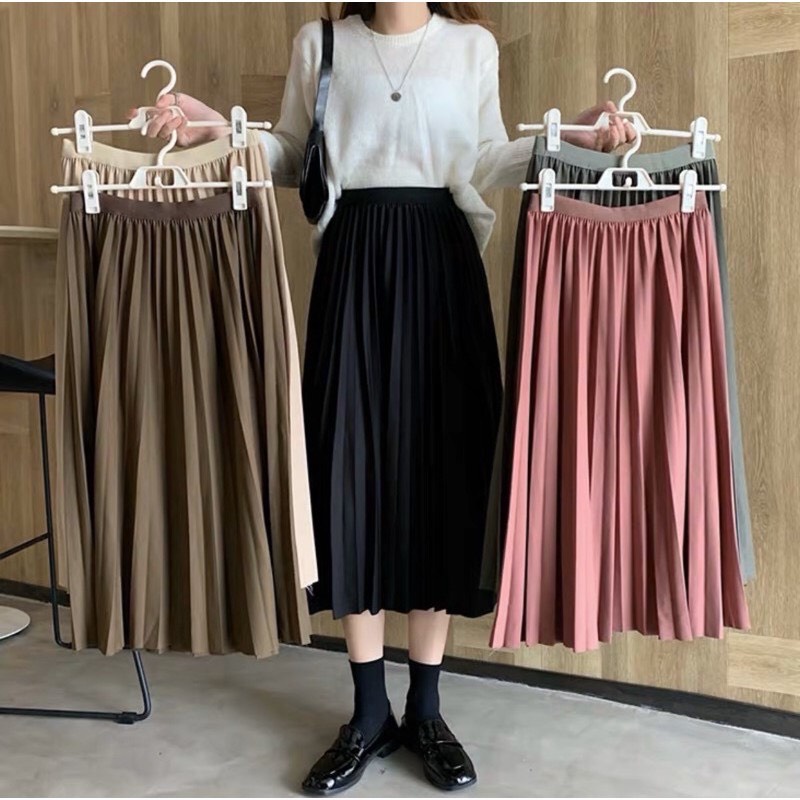 [Quà tặng là chun tóc nữ tính nhiều màu] Chân váy xếp ly cạp chun vải đanh bóng nhẹ dáng dài Lucy Outfit thiết kế | BigBuy360 - bigbuy360.vn