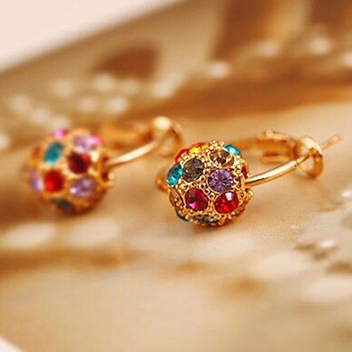 [Hàng Có Sẵn] [Hàng Có Sẵn]★ Khuyên Tai Quả Cầu May Mắn Đính Đá Pha Lê Nhiều Màu