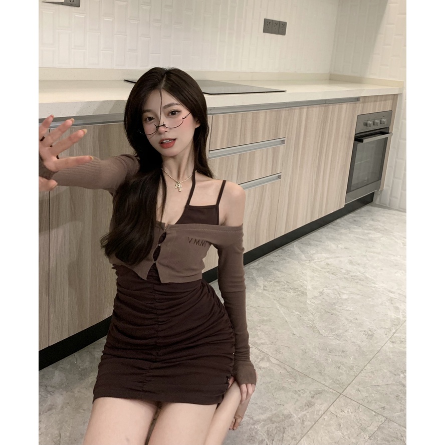 COZOK Set Đầm Áo Tay Dài Trẻ Trung Quyến Rũ Dành Cho Nữ